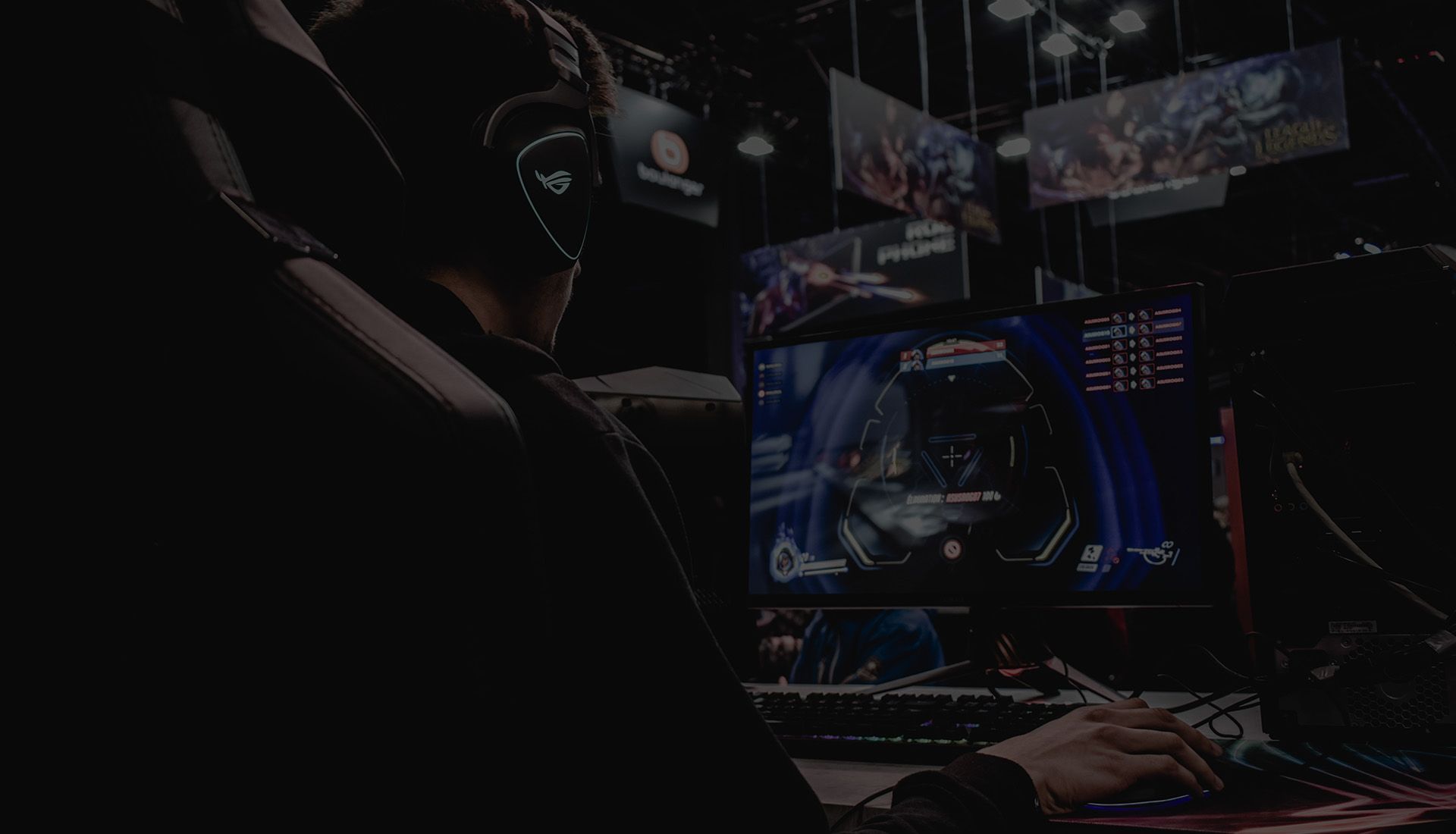 A player wearing a headset at an esports event